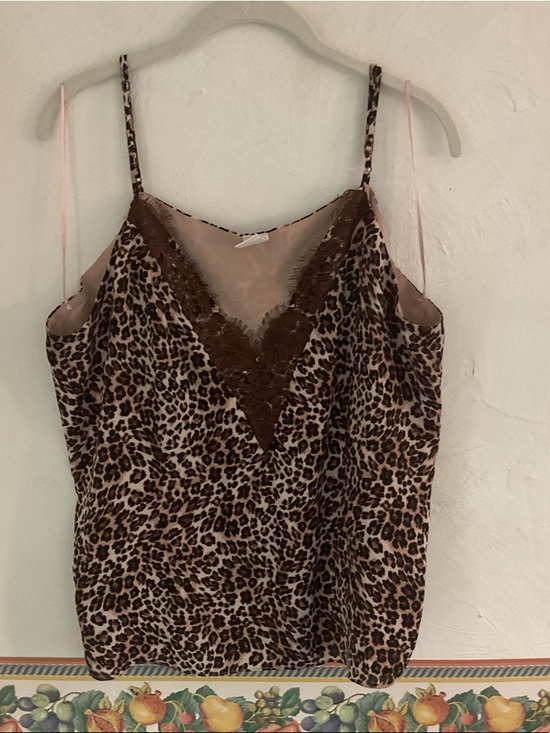 Melrose and Market Tops - Melrose and Market Leopard Print Lace Trim Cami Size XXL Brown/Tan/Black